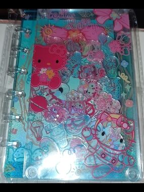 New! Hello Kitty Clear Blue Pink A6 Acrylic Shaker Notebook With Paper.